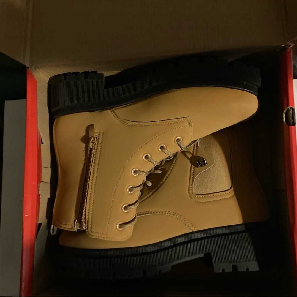 Tan Lace-Up Ankle Boots